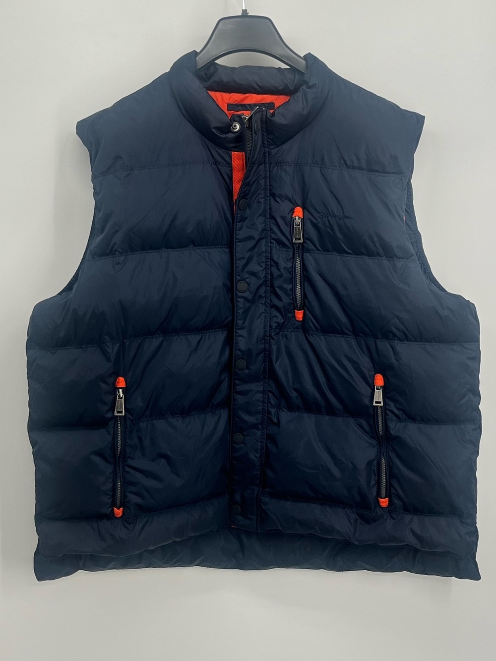 Orvis Essex Men's down puffer vest. Great condition. Size XXL. Blue & Orange.